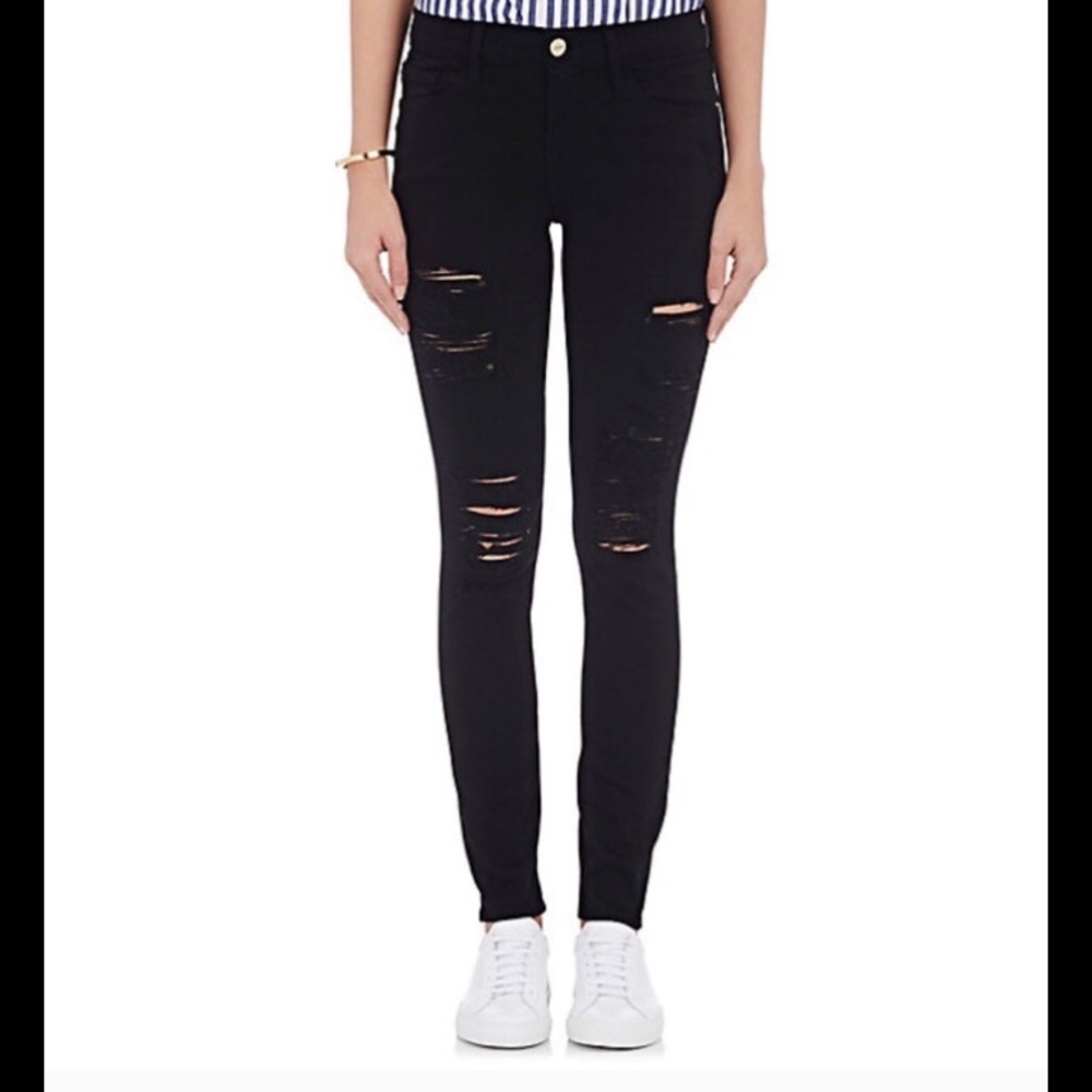 FRAME Denim Le Skinny Shredded Film Noir Jeans
